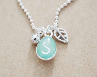 Personalized Initial Necklace - Custom Silver Enamel Teardrop Charm Pendant