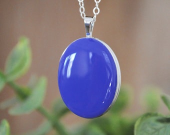 Sterling Silver Oval Locket Necklace - Heirloom Enameled Jewelry