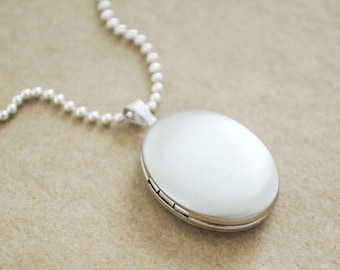 Brushed Sterling Silver Locket Necklace - Small Oval Locket