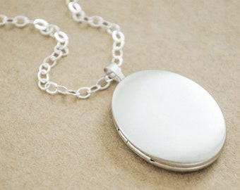 Large Brushed Sterling Silver Locket - Satin Matte Style Necklace