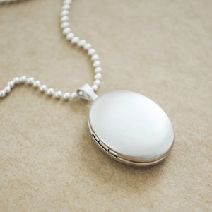 Brushed Sterling Silver Locket Necklace - Small Oval Locket