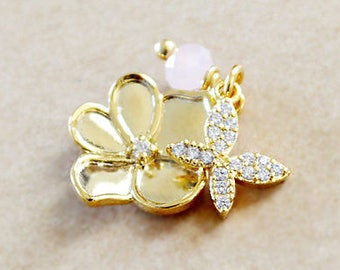 Gold Flower & Butterfly Stud Charms