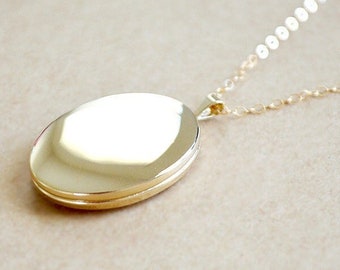 Large Gold Oval Locket Necklace - 14K Gold Filled