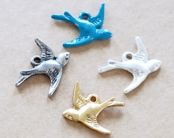 Sparrow Vintage Style Bird Charms - Gold , Silver , Patina Blue