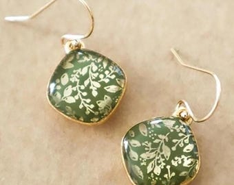 Gold Leaf Flower Earrings - Enamel Lightweight Drop Earrings