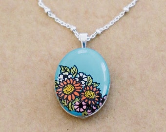 Sterling Silver Locket - Custom Sunflower Necklace with Photo