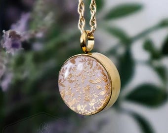 Gold Leaf Capsule Locket - Keepsake Memorial Locket Necklace with secure twist front closure