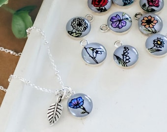Collar de flor de nacimiento - Delicado dije de esmalte personalizado - Plata de ley