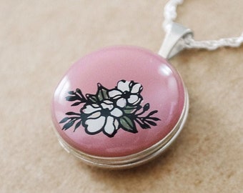 Sterling Silver Locket Necklace - Magnolia Flower Pendant