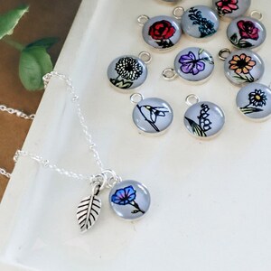 Birth Flower Necklace - Dainty Custom Enamel Charm - Sterling Silver