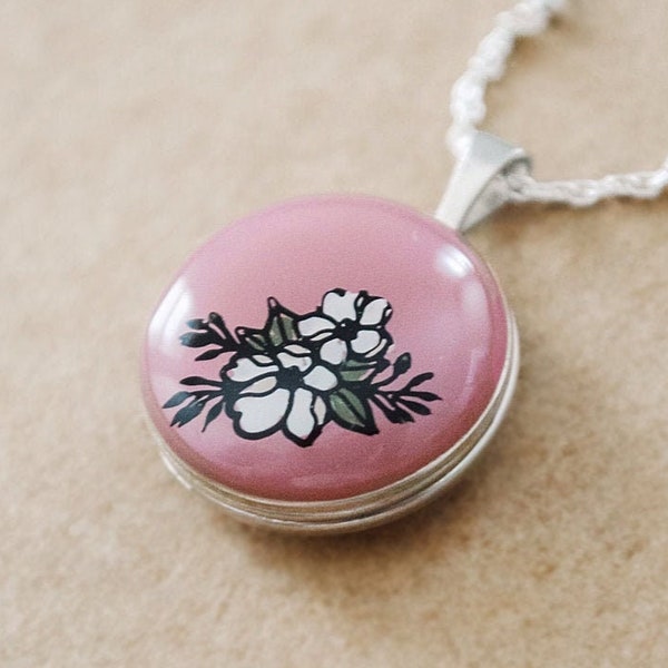 Sterling Silver Locket Necklace - Magnolia Flower Pendant