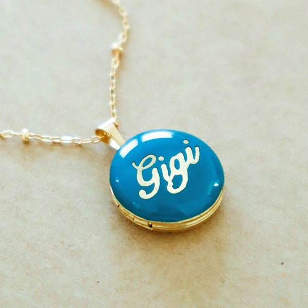 Enamel Engraved Gold Locket Necklace - Personalized with any name or Initial