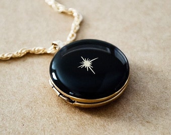 North Star Photo Locket - Large Round Gold Filled Locket Necklace