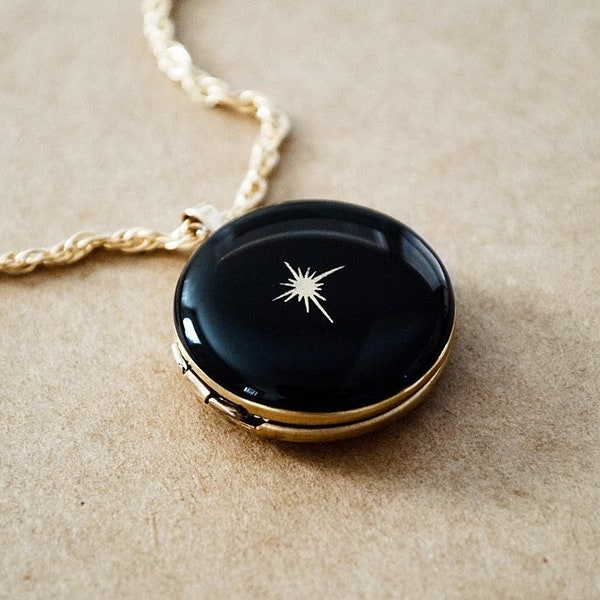 North Star Photo Locket - Large Round Gold Filled Locket Necklace