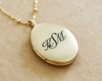 Monogram Engraved Gold Locket Necklace - Personalized with any letters, initial or special date