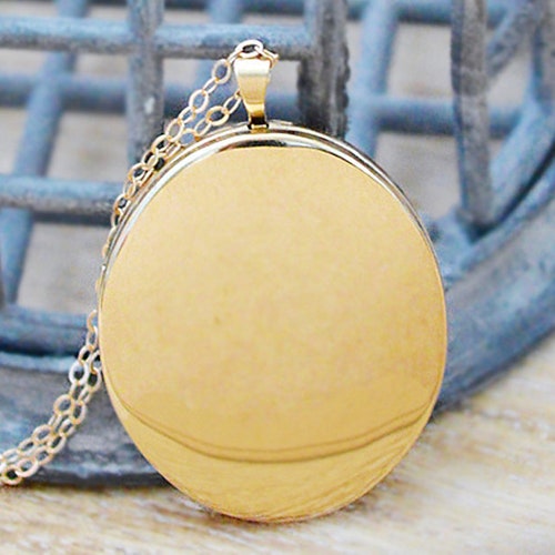 Large Gold Oval Locket Necklace 14K Gold Filled Etsy