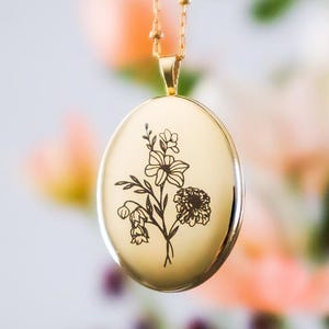 Birth Flower Bouquet Locket Necklace - 14K Gold Filled - Personalized Birth Month Gift