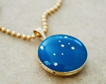 Celestial Gold Locket Necklace - Zodiac Sign Necklace - Leo Star Constellation