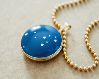 Celestial Gold Locket Necklace - Zodiac Sign Necklace - Leo Star Constellation