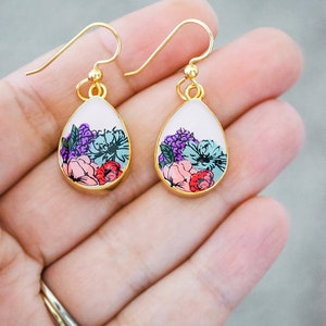 Flower Painted Drop Earrings Gold Filled Dangle Earrings image 7