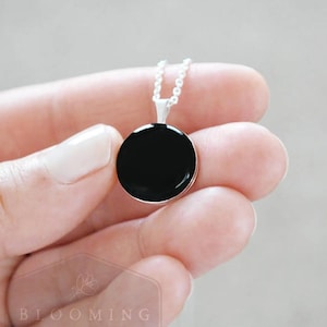 Black Enamel Sterling Silver Locket Necklace - Minimalist Statement Jewelry