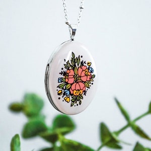 Large Oval Sterling Silver Floral Locket - Heirloom Pendant Style Necklace