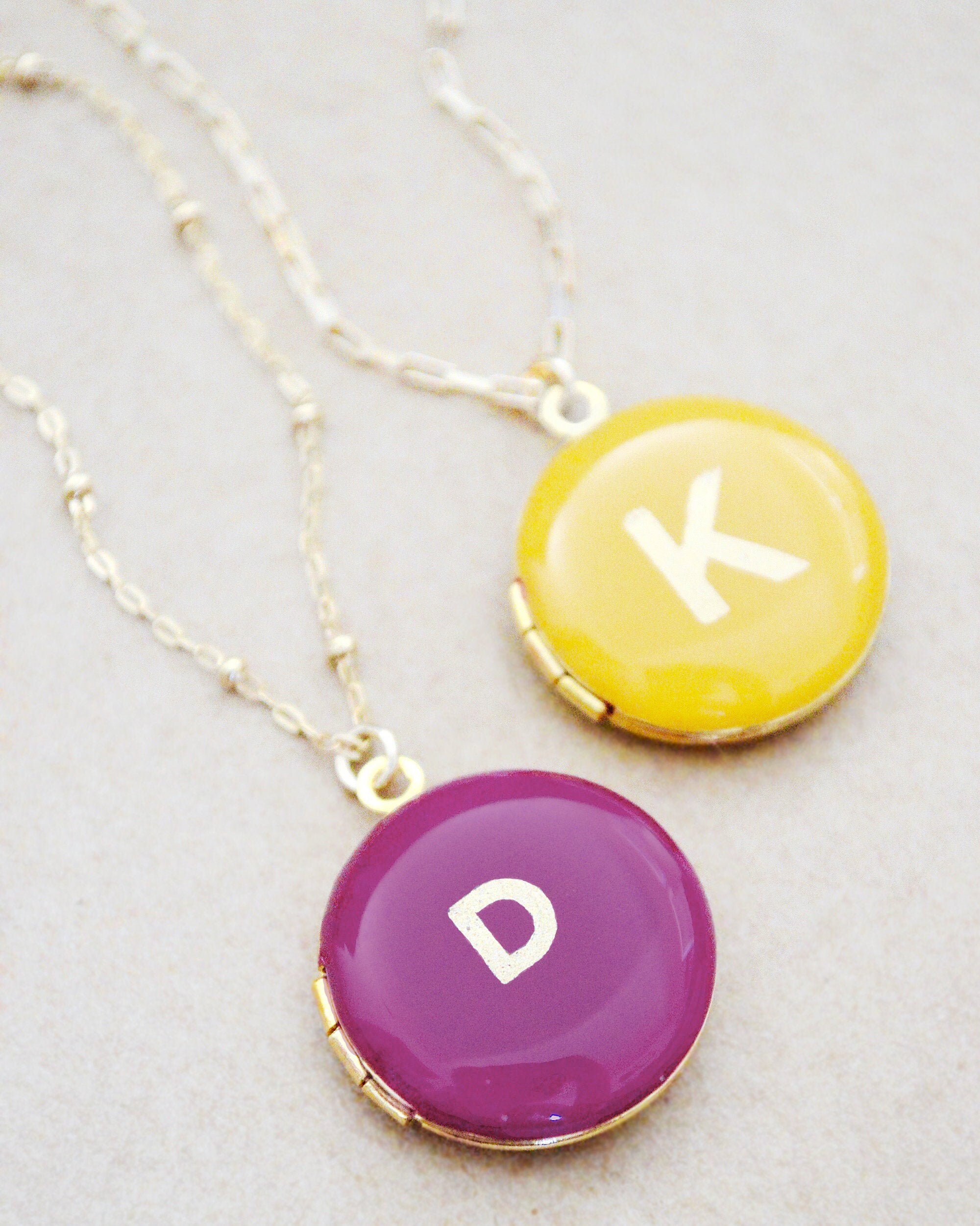 Gold Initial Locket Necklace Custom Enamel Color Classic Etsy