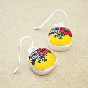 Silver Flower Earrings Lightweight Square Enamel Drop Earrings image 4