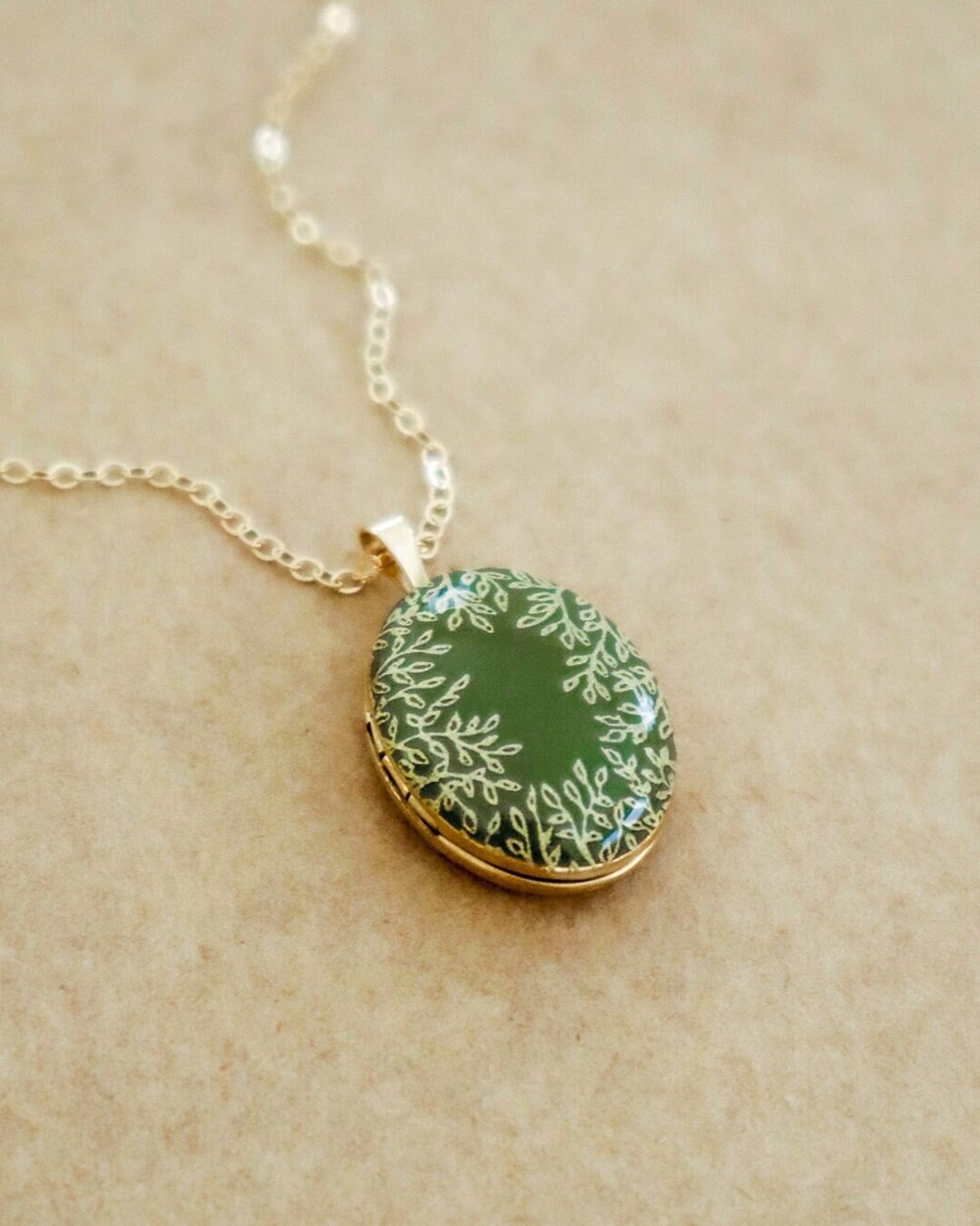 Gold Leaf Photo Locket Necklace Personalized With Any Enamel Color and