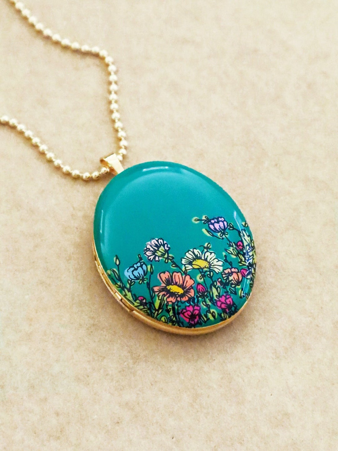 Wildflower Gold Locket Necklace Extra Large Oval Gold Filled Locket