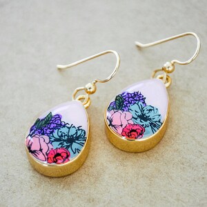 Flower Painted Drop Earrings Gold Filled Dangle Earrings image 2