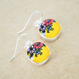 Silver Flower Earrings Lightweight Square Enamel Drop Earrings image 3