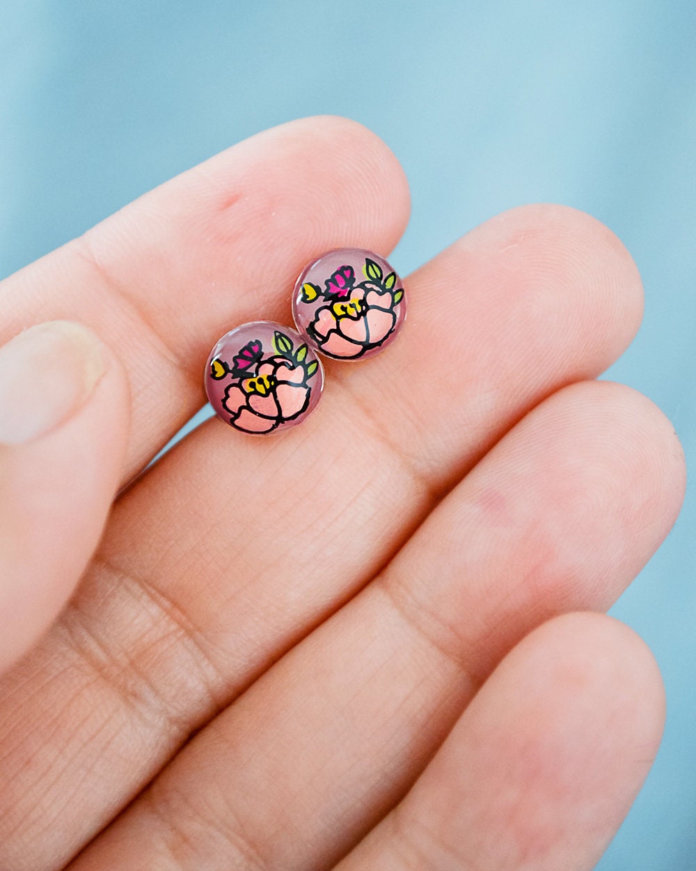 YFN 牡丹の花 イヤリング スターリングシルバー ピンク エナメル フラワー ダングル ドロップ イヤリング ジュエリー ギフト レディース 　並行輸入