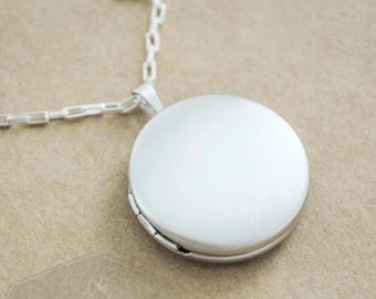 Large Satin Sterling Silver Locket - Matte Brushed Silver Round Locket