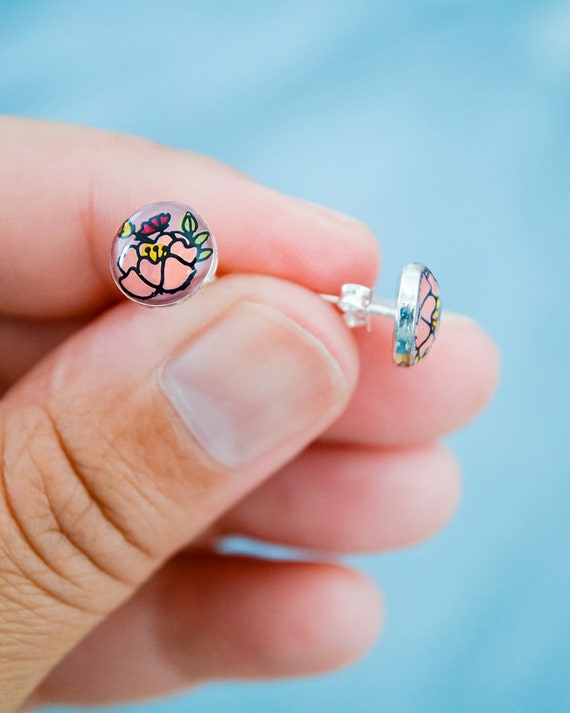 YFN 牡丹の花 イヤリング スターリングシルバー ピンク エナメル フラワー ダングル ドロップ イヤリング ジュエリー ギフト レディース 　並行輸入