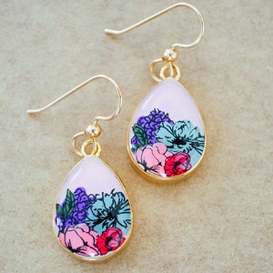 Flower Painted Drop Earrings Gold Filled Dangle Earrings image 4