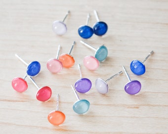 Sterling Silver Enameled Studs Earrings - Your Color Choice