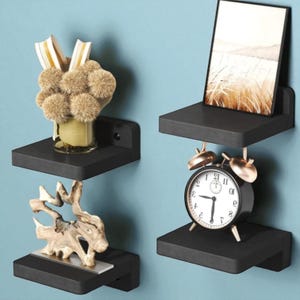 Mini Floating shelves 4-Pack Small Floating Wall Shelves – 5-Inch Mini Wood Display Ledges with Dual Installation Options