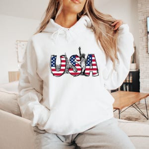 USA Crewneck Sweatshirt, American Flag Top, Patriotic Apparel Hoodie, Freedom USA Outfit, Country Western Style 4th of July Gift Idea