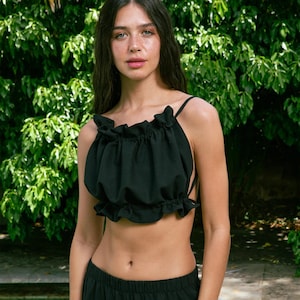 Handmade Cotton Ruched Halter Crop Top: Boho Festival Clothing
