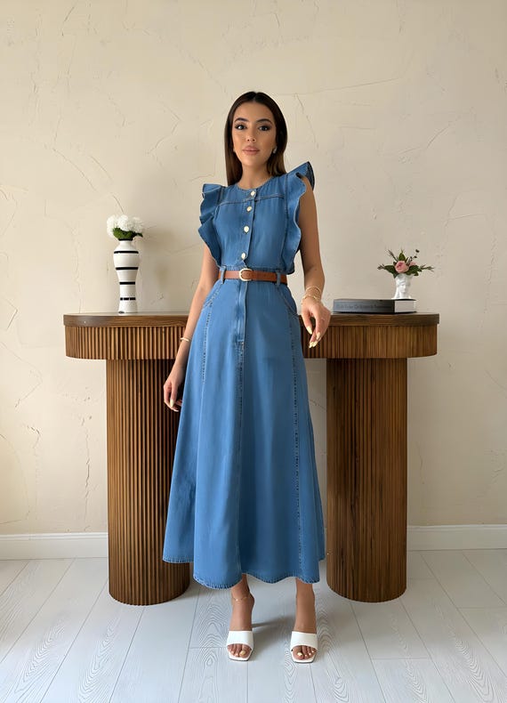 Vestido vaquero midi estilo vintage: vestido vaquero sin mangas