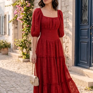 red milkmaid midi dress Eleanor Milkmaid Midi Dress - Red