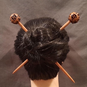 Big Hair Stick For Long Hair/ Carved Wood and Manchurian Walnut Hair Pin/ Japanese Kanzashi hair jewelry/ Wooden Bun Holder Chopsticks