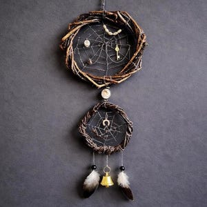 Art mural sorcière avec toile tissée - Tenture murale gothique païenne cottage sombre