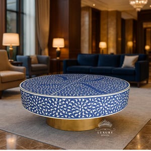 Handmade Bone Inlay Coffee Table: Floral Round Cocktail Table