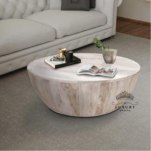 MESA DE CENTRO DE MADERA Mesa de centro de barril Mesa de centro redonda rústica para casa de campo Mesa de cóctel de madera Mesa de tambor de madera hecha a mano.