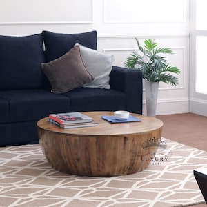 ROUND COFFEE TABLE for Living Area wooden drum table Home Decor Handmade Wooden Barrel Shape Cocktail Table Indian Handcrafted Art .