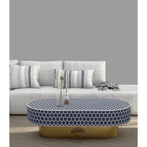 Mesa de centro oval com incrustações de osso feitas à mão/Mesa de centro oval de madeira, mesa de centro floral, mesa de coquetel com incrustações de osso.