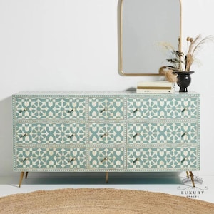 Bone Inlay Furniture Sideboard Unit. Bone Inlay Chest of 9Drawer Dresser, Bone Moroccan Inlay 9 Drawers Chest of Drawers,