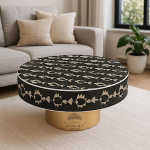 Wooden Bone Inlay Coffee Table/Round Coffee Table/wooden Center Table/Bone Inlay Table/Floral  Blue Centre Table/Bone Inlay Cocktail Table.